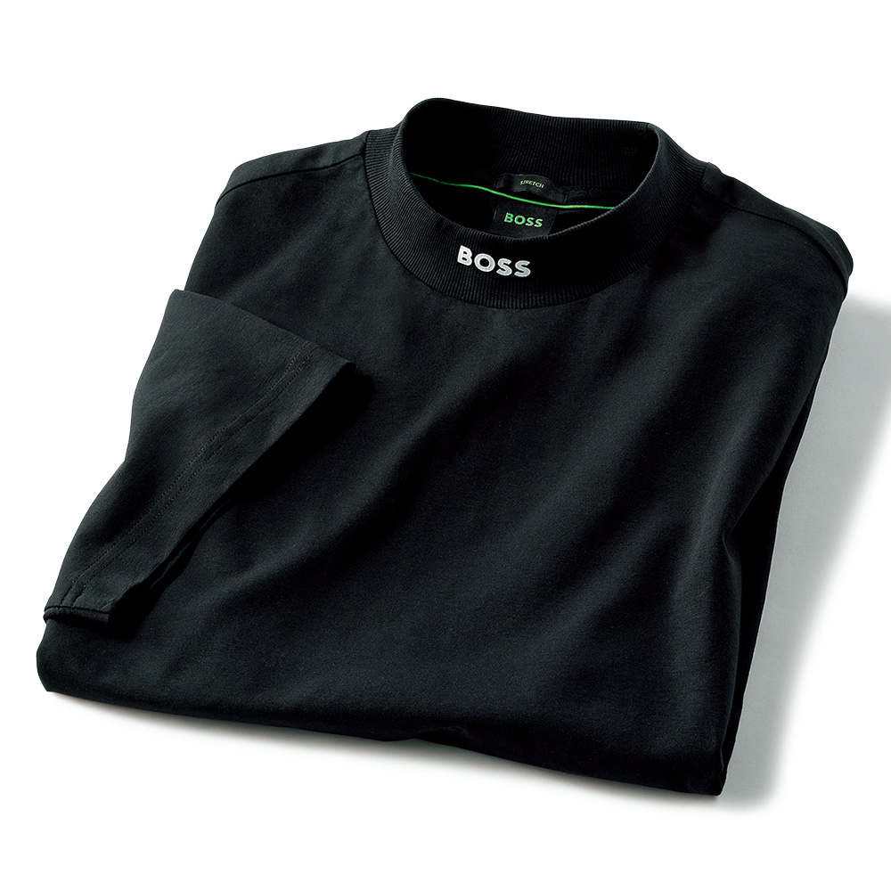 コットン混・モックネック半袖シャツ