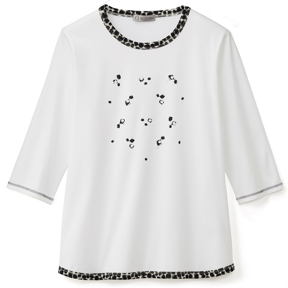 プリント使い七分袖プルオーバー