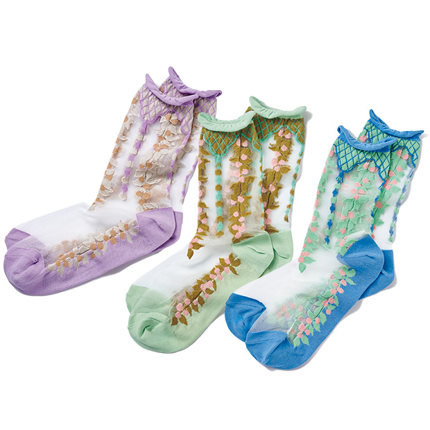 リンゴベリー柄シアーソックス／3色セット