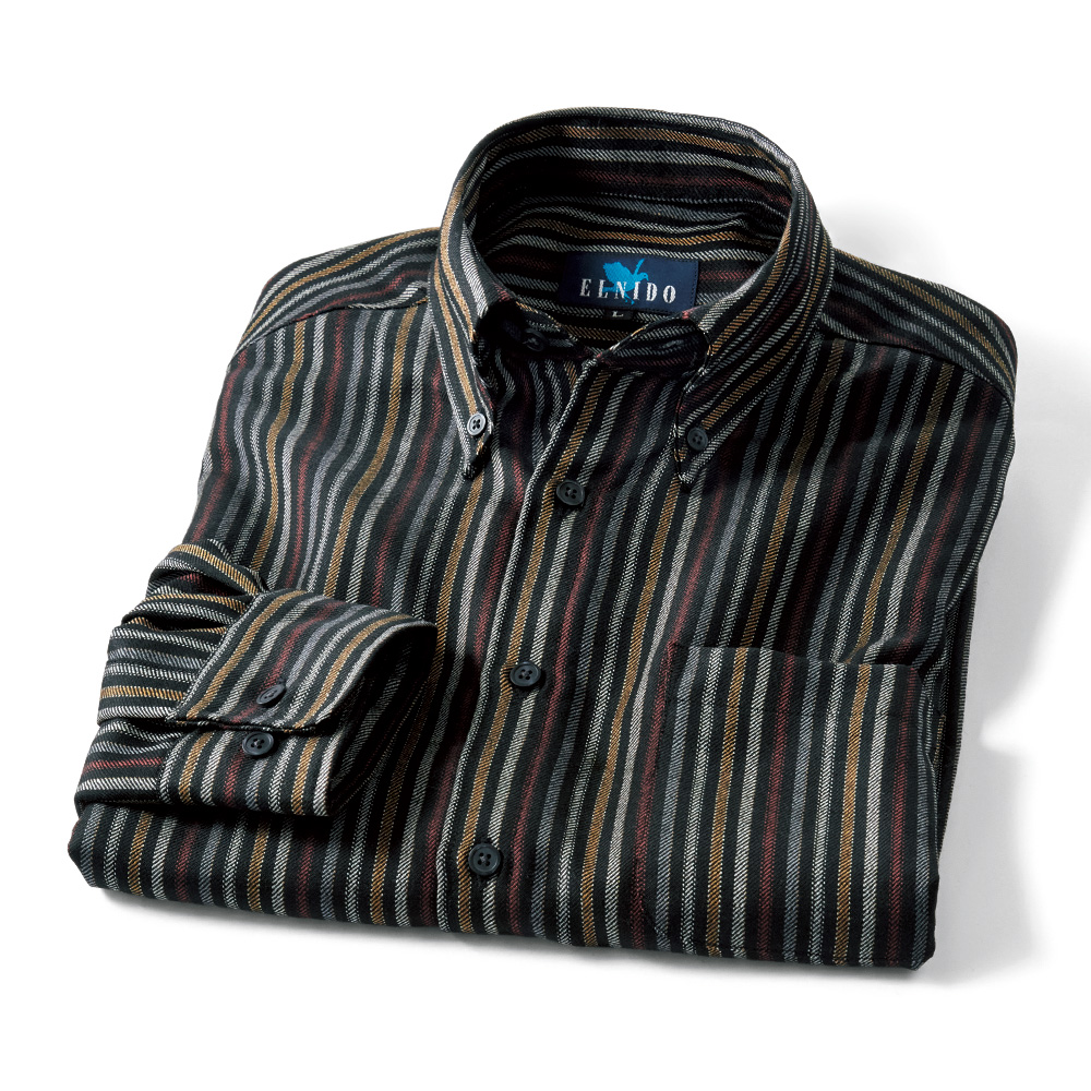 洗えるウールのマルチストライプB.D.シャツ