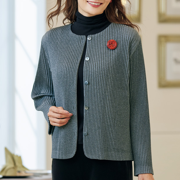 クリスタルプリーツ･ノーカラージャケット