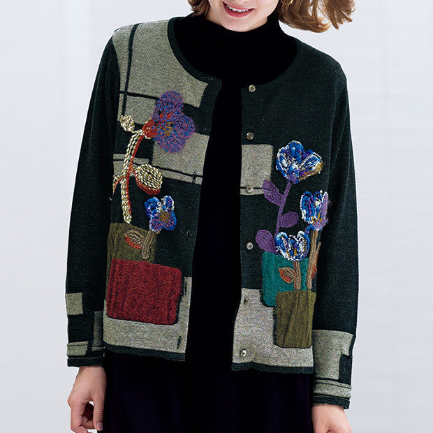 刺しゅう使いカーディガン