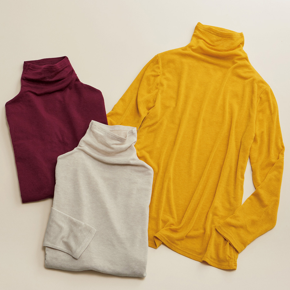 ウール混ボトルネックプルオーバー／3色セット