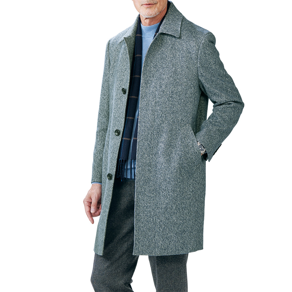 ラムウール・シルク混ステンカラーコート