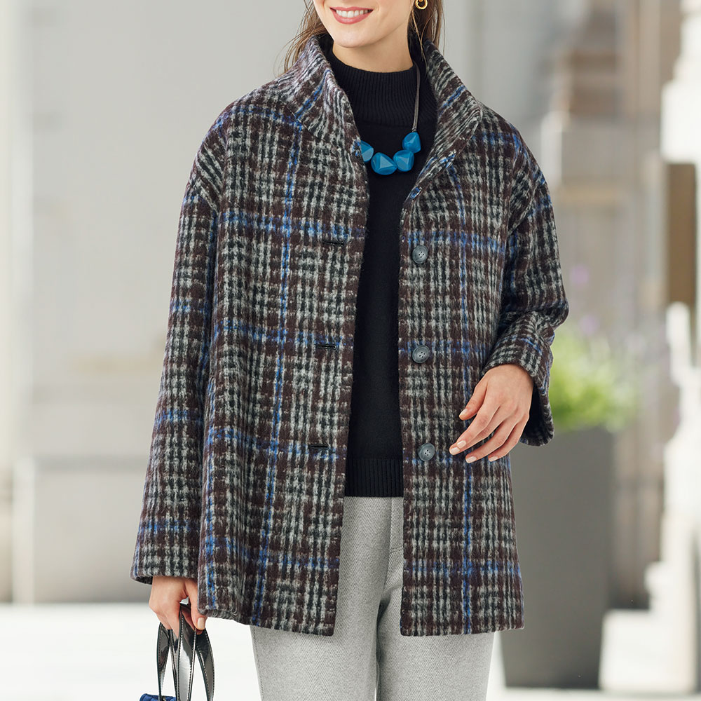 モヘヤ混シャギーチェックコート