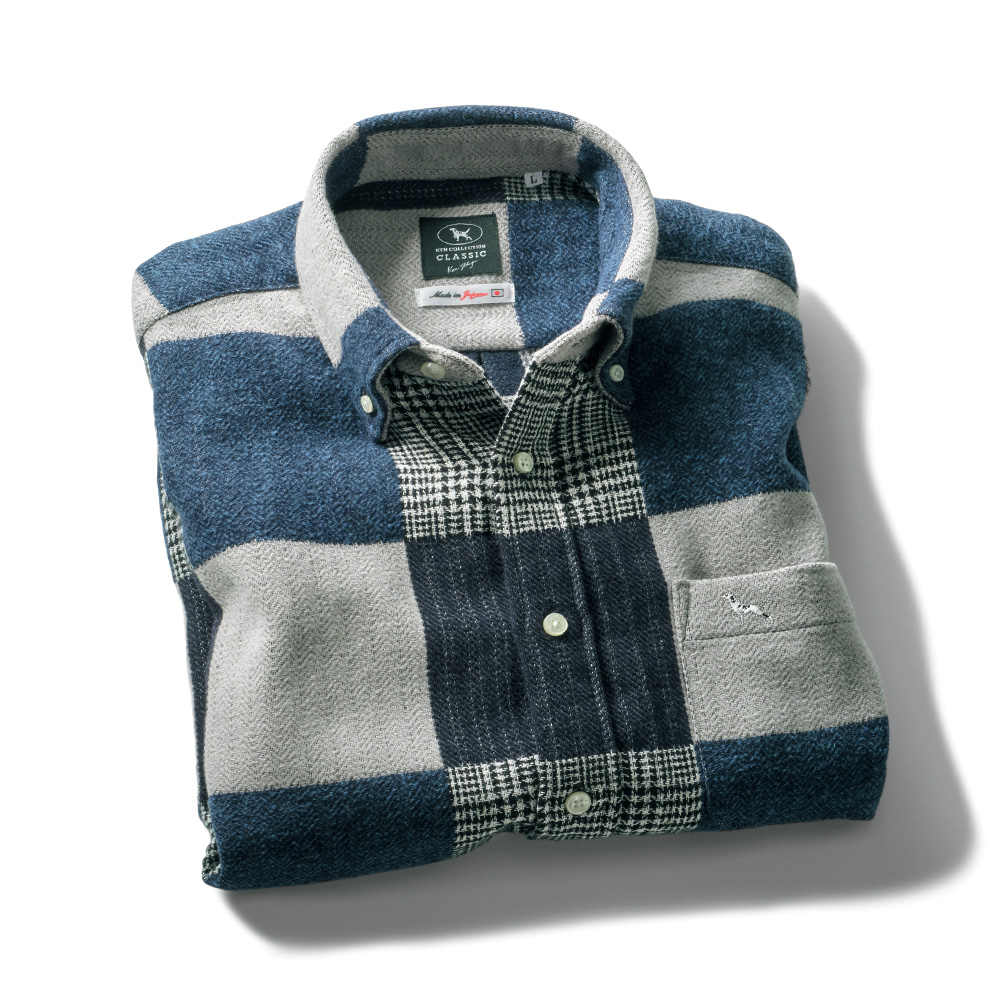 地厚コットンパッチワーク風B.D.シャツ