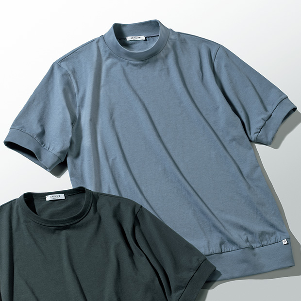 イタリア製コットンモックネックTシャツ
