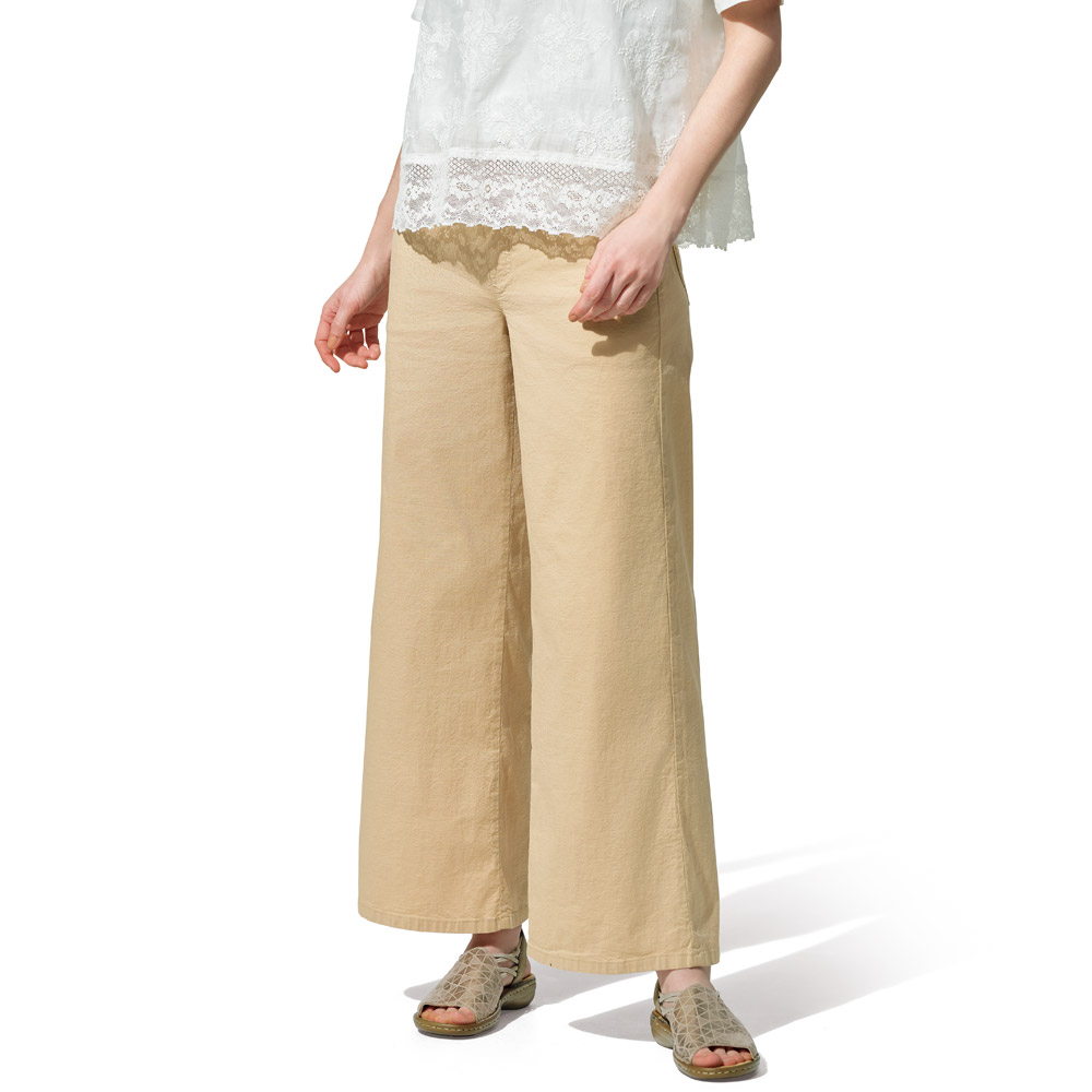 綿麻混ウエストリブワイドパンツ