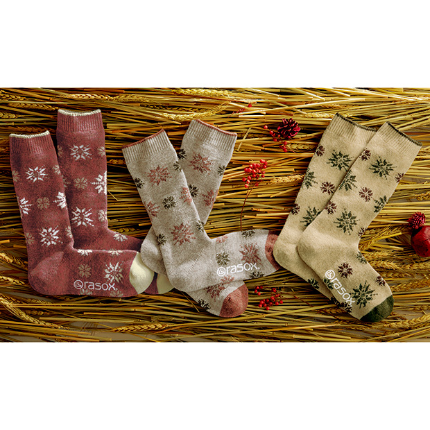 ウールカシミヤ混雪柄直角ソックス／3色セット／当社限定モデル