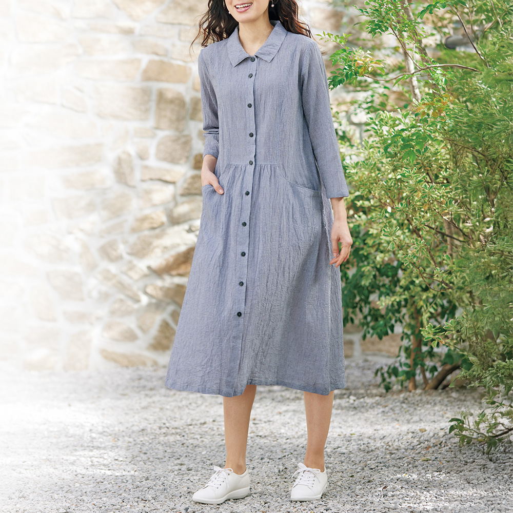 綿麻ソフトワッシャーワンピース