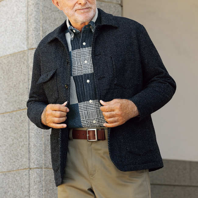 両面起毛･パッチワーク風B.D.シャツ