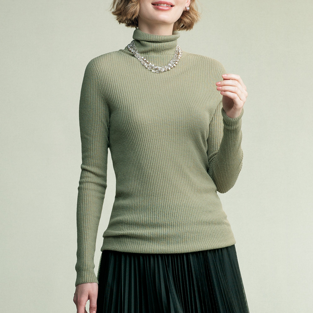 シルクカシミヤ混･リブ編みプルオーバー