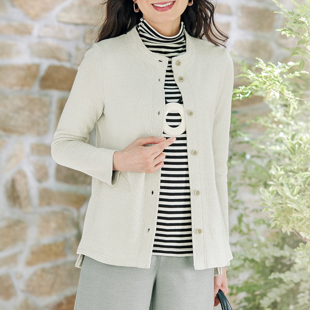 コットン混接結素材のカーディガンジャケット