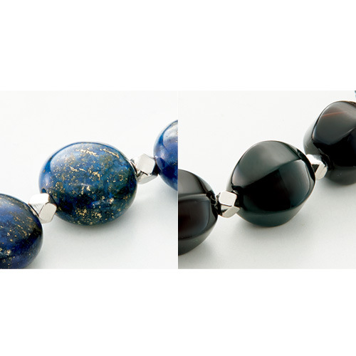 ラピスラズリとオニキスのミックスビーズネックレス