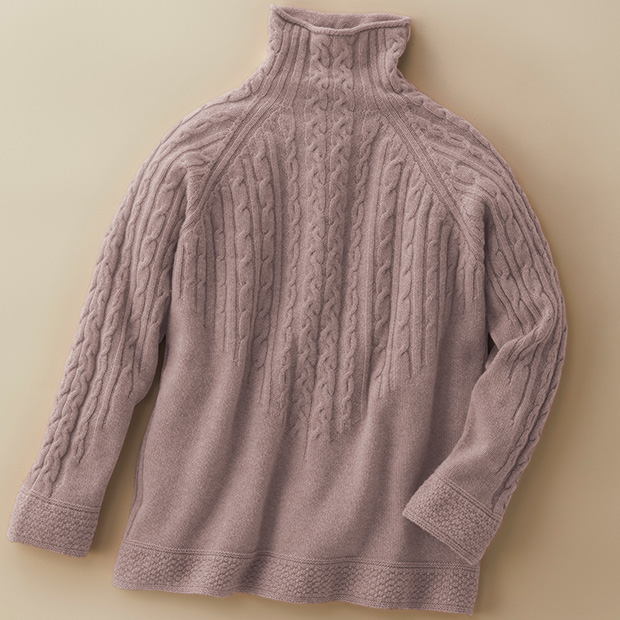 カシミヤ･ケーブル編みハイネックセーター