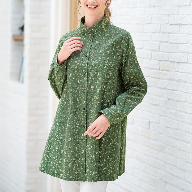 コーデュロイプリントロングブラウス