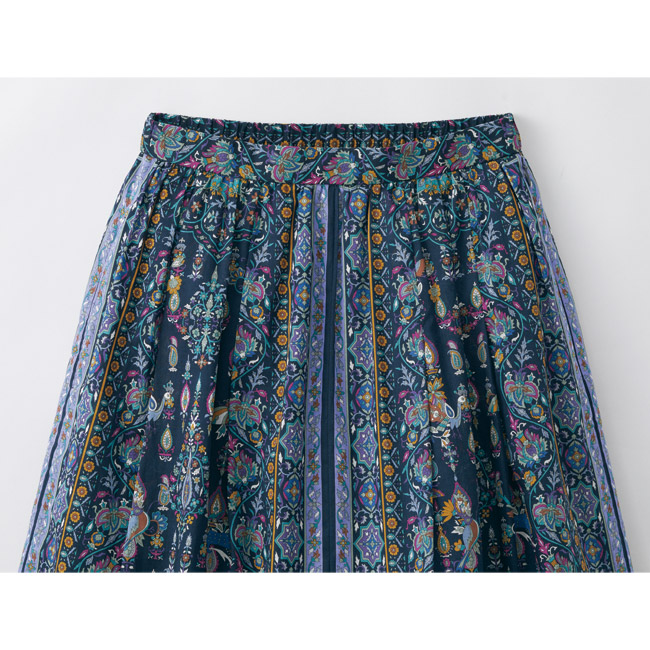 更紗柄のギャザースカート／カトマンドゥ