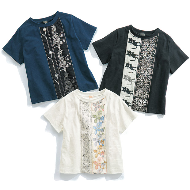 可愛い刺しゅうテープ付き半袖Tシャツ