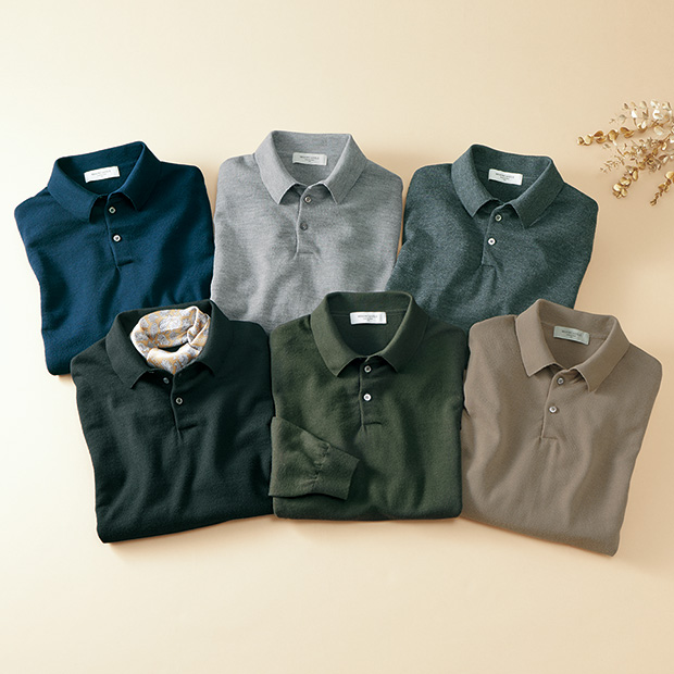 エクストラファインメリノ･長袖ニットポロシャツ