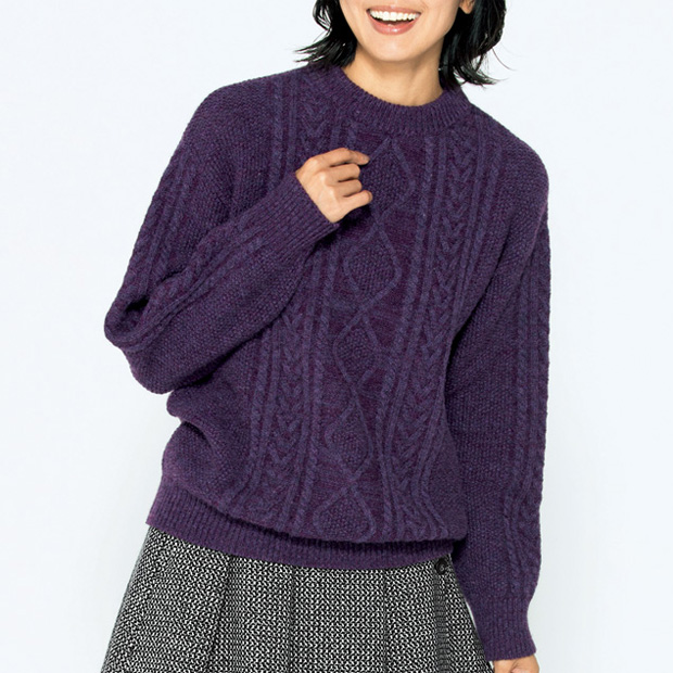 ラムウール混アラン柄プルオーバー