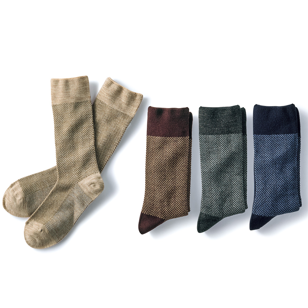 口ゴムなしヘリンボーン柄ソックス/4色セット
