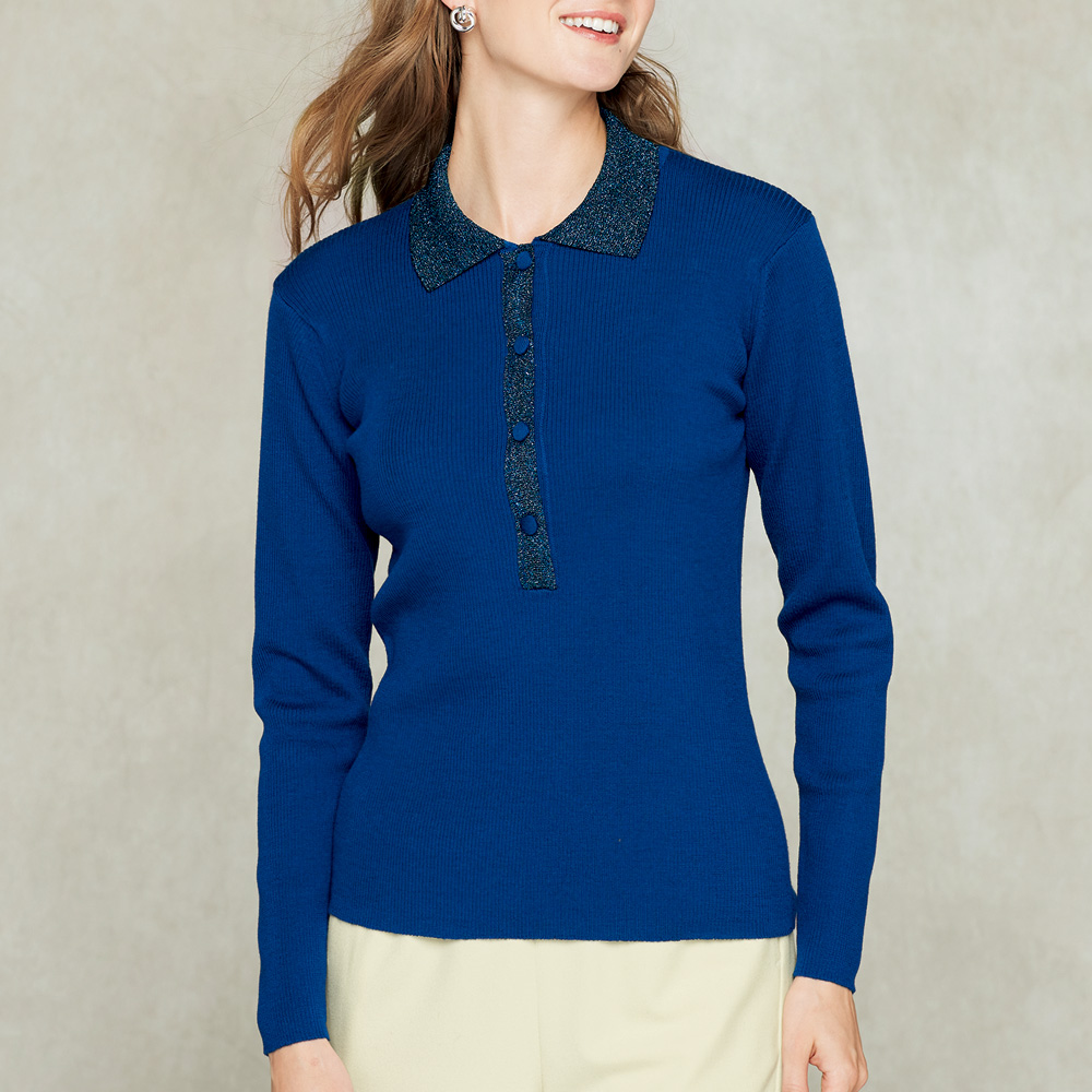 ウール混襟付きニットプルオーバー