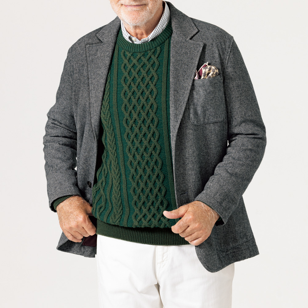 メリノオプティモ混･アランモチーフセーター