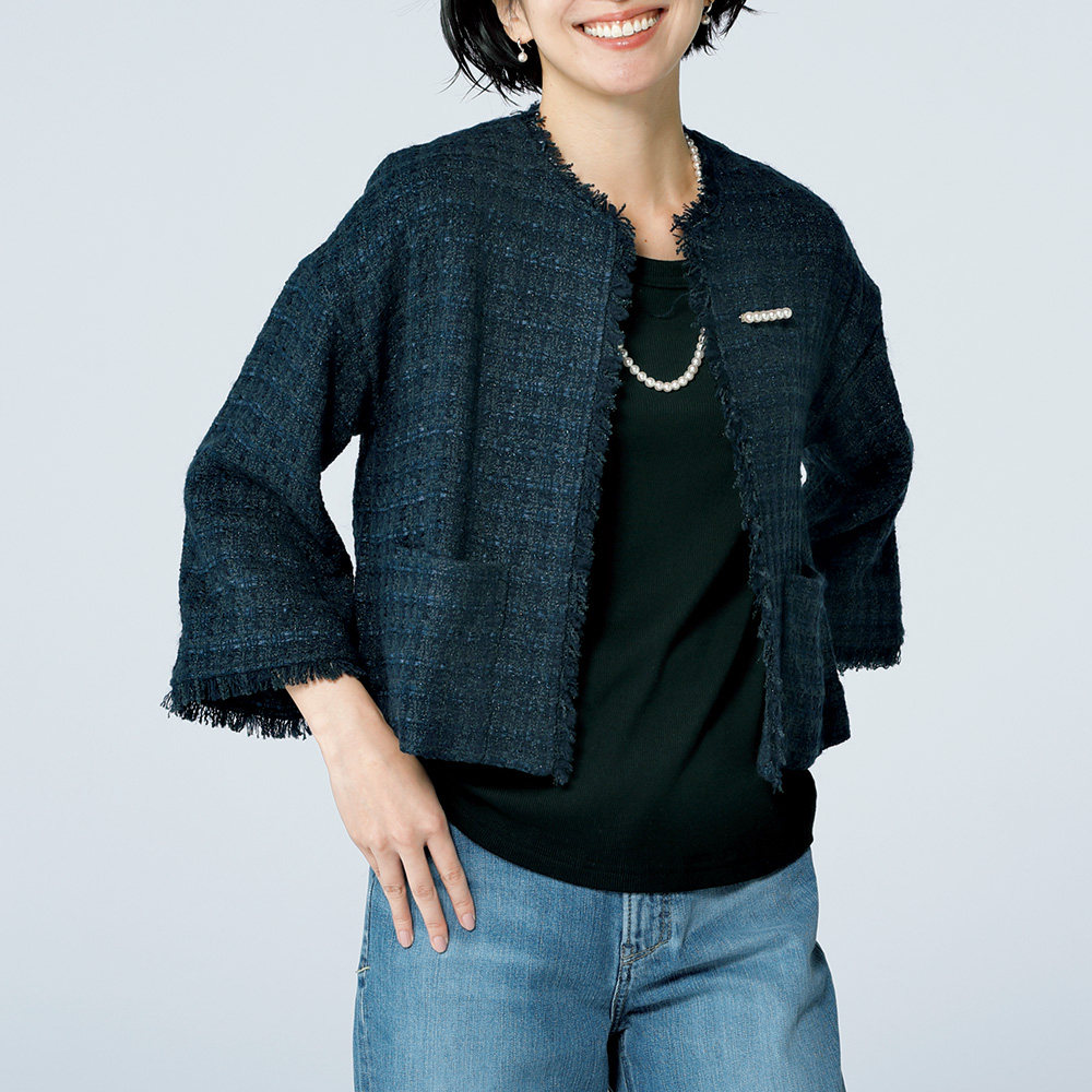 ファンシーツイード・ノーカラージャケット