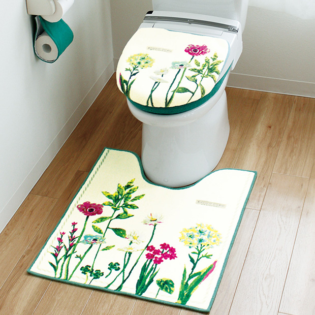 抗菌防臭加工／洗えるトイレマット･ふたカバーのセット（2色組