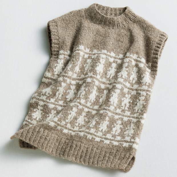 手編みキッズ柄モックネックベスト