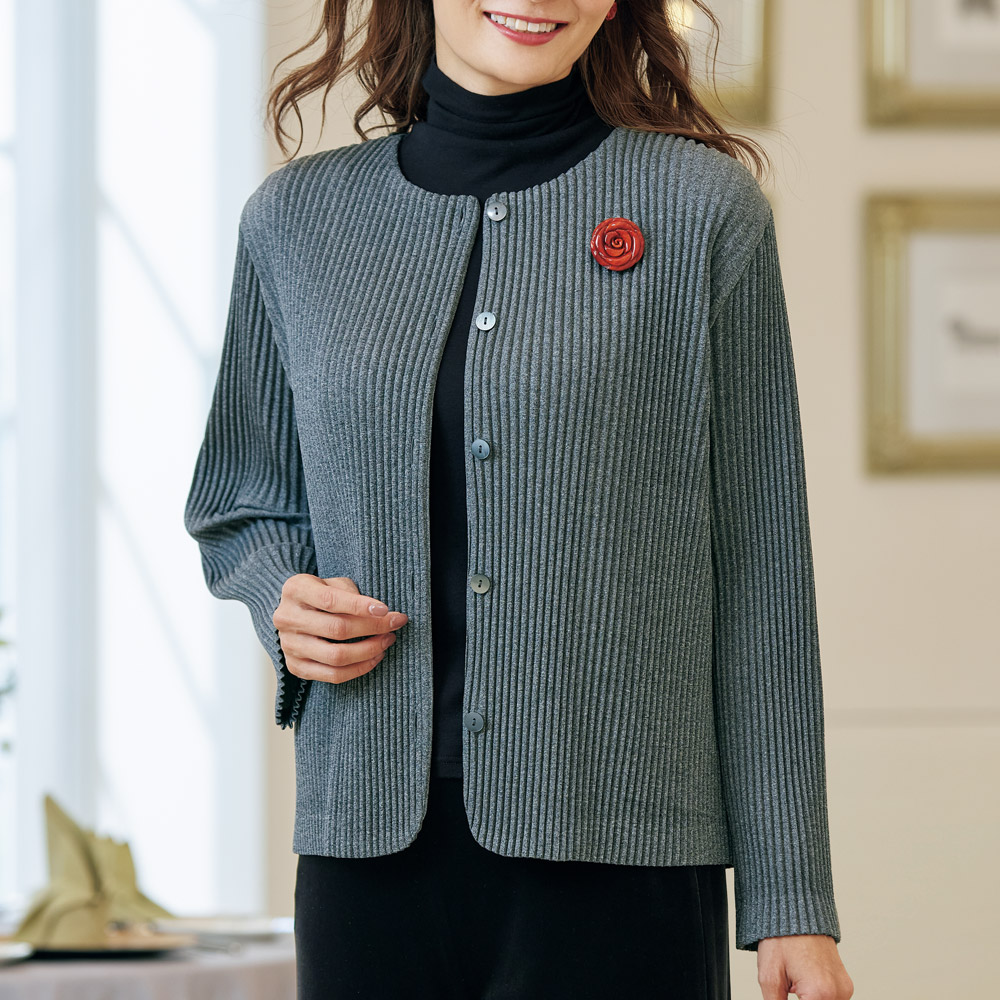 クリスタルプリーツ･ノーカラージャケット