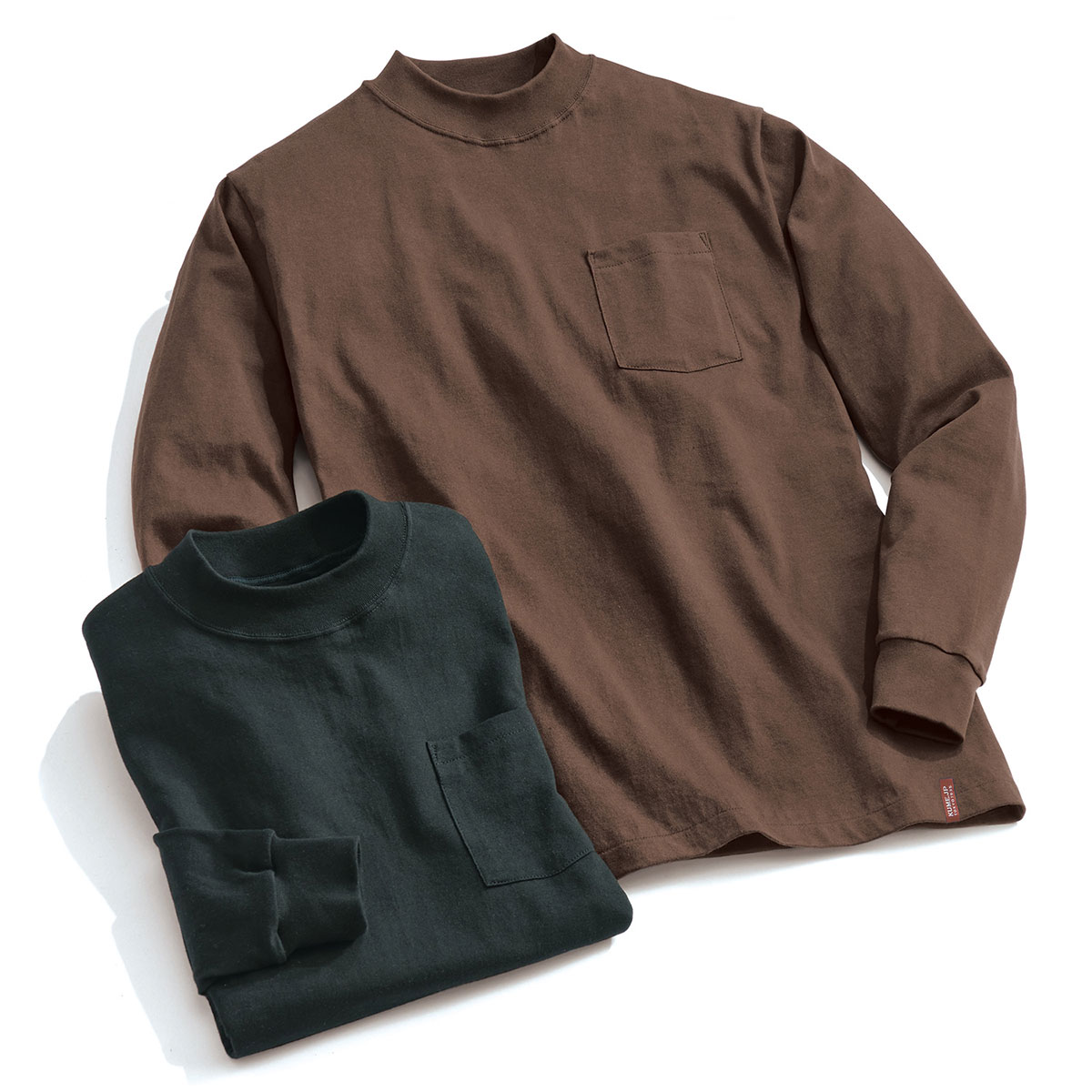 日本製天竺･モックネック長袖Tシャツ2色セット