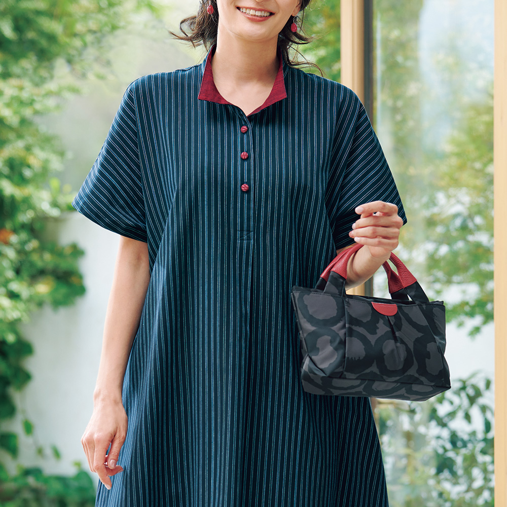 サークル柄ショルダー付きトートバッグ