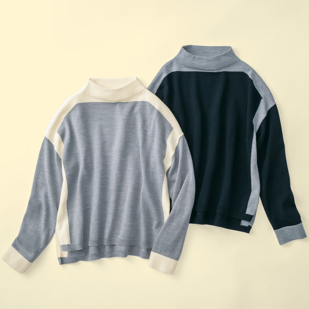 バイカラー･ボトルネックプルオーバー