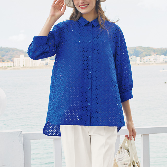 カットワーク刺しゅうコットンブラウス