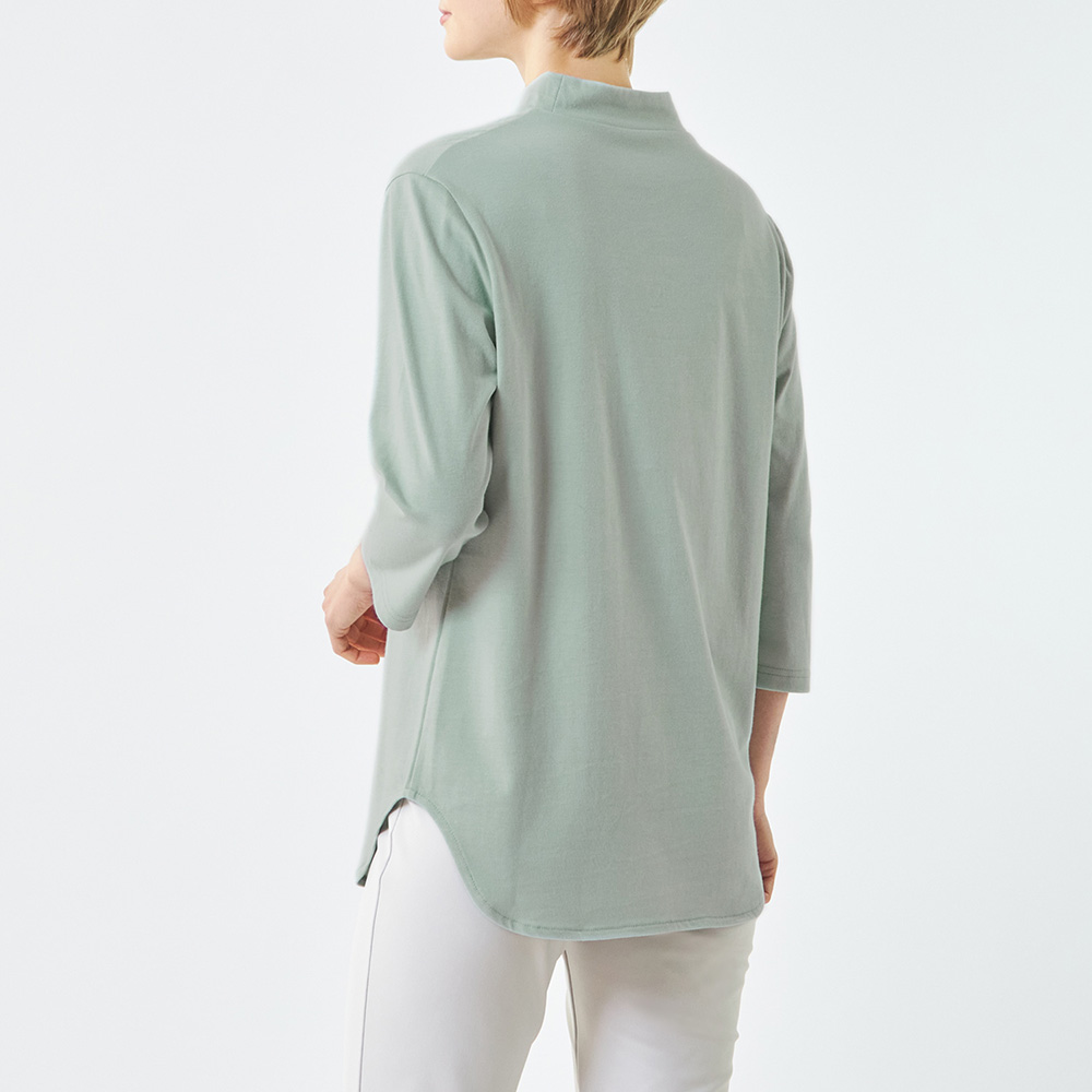 ベントクールハイネック七分袖チュニックTシャツ/2色セット