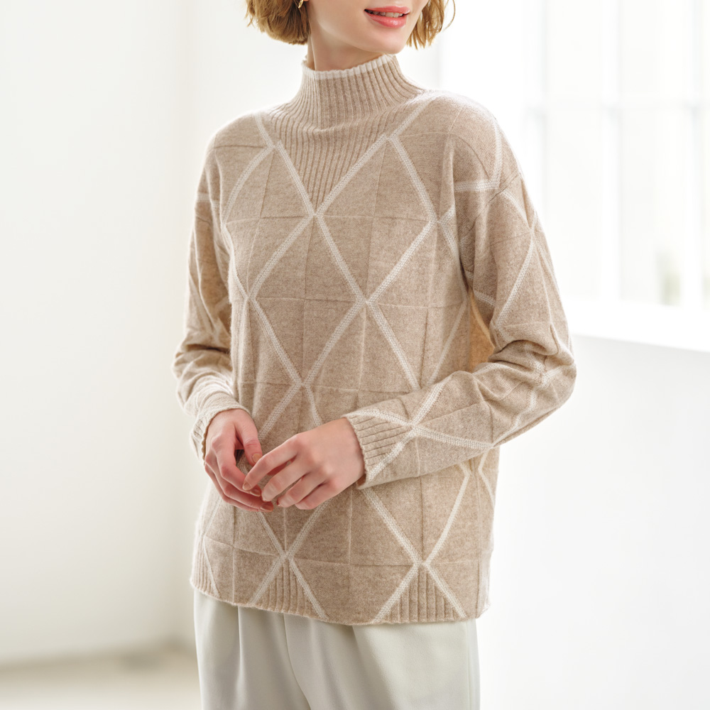 カシミヤダイヤ柄インターシャプルオーバー
