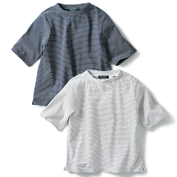 ハイネックコットンボーダーTシャツ／当社限定