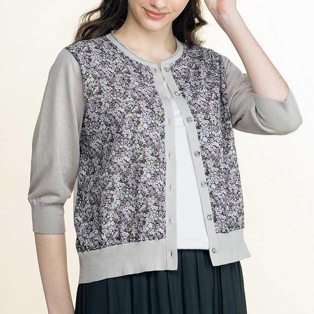 リバティプリント六分袖カーディガン