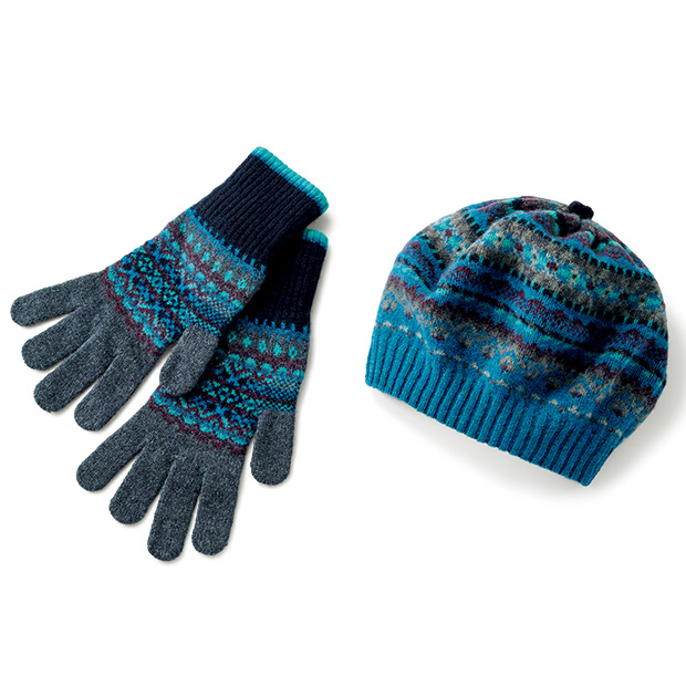 ジャカード編みベレー帽＆手袋セット