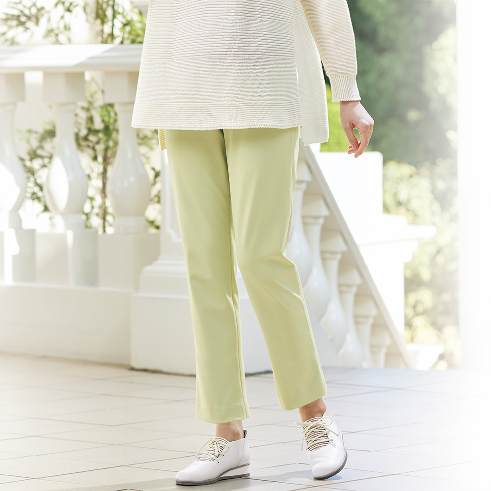 綿混ストレッチピケ・スリムアンクルパンツ