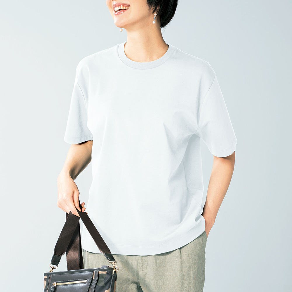 モックネック＆クルーネックTシャツ／同色2枚セット