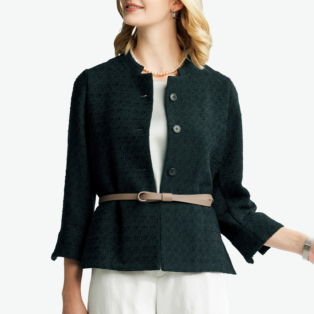 ファンシーツイードスタンドカラージャケット