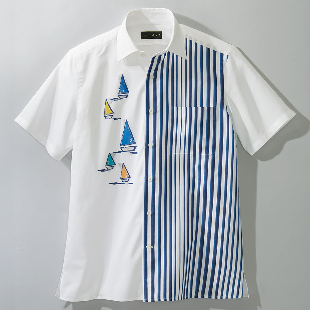 バックカットジャカード･パネル柄半袖シャツ
