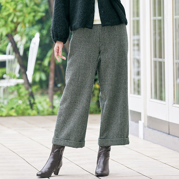 千鳥柄八分丈ワイドパンツ