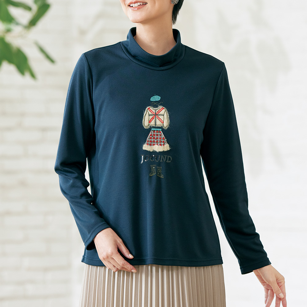 刺繍入りハイネックカットソー