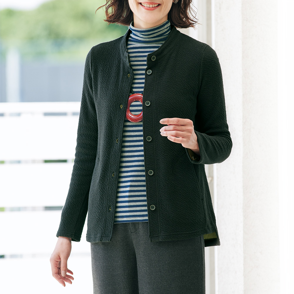 コットン混接結素材のカーディガンジャケット