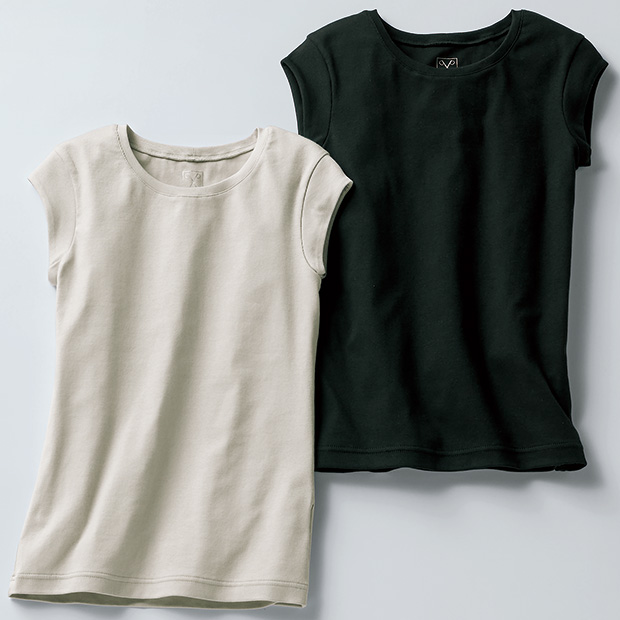 コットンストレッチキャップスリーブプルオーバー