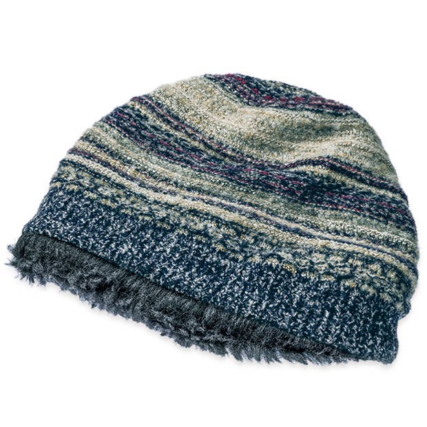メリノンを被り口に配した多色編みニット帽