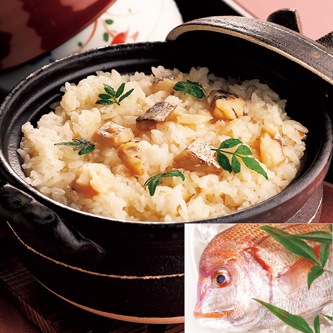 丹波大納言小豆のお赤飯と天然真鯛のおこわ